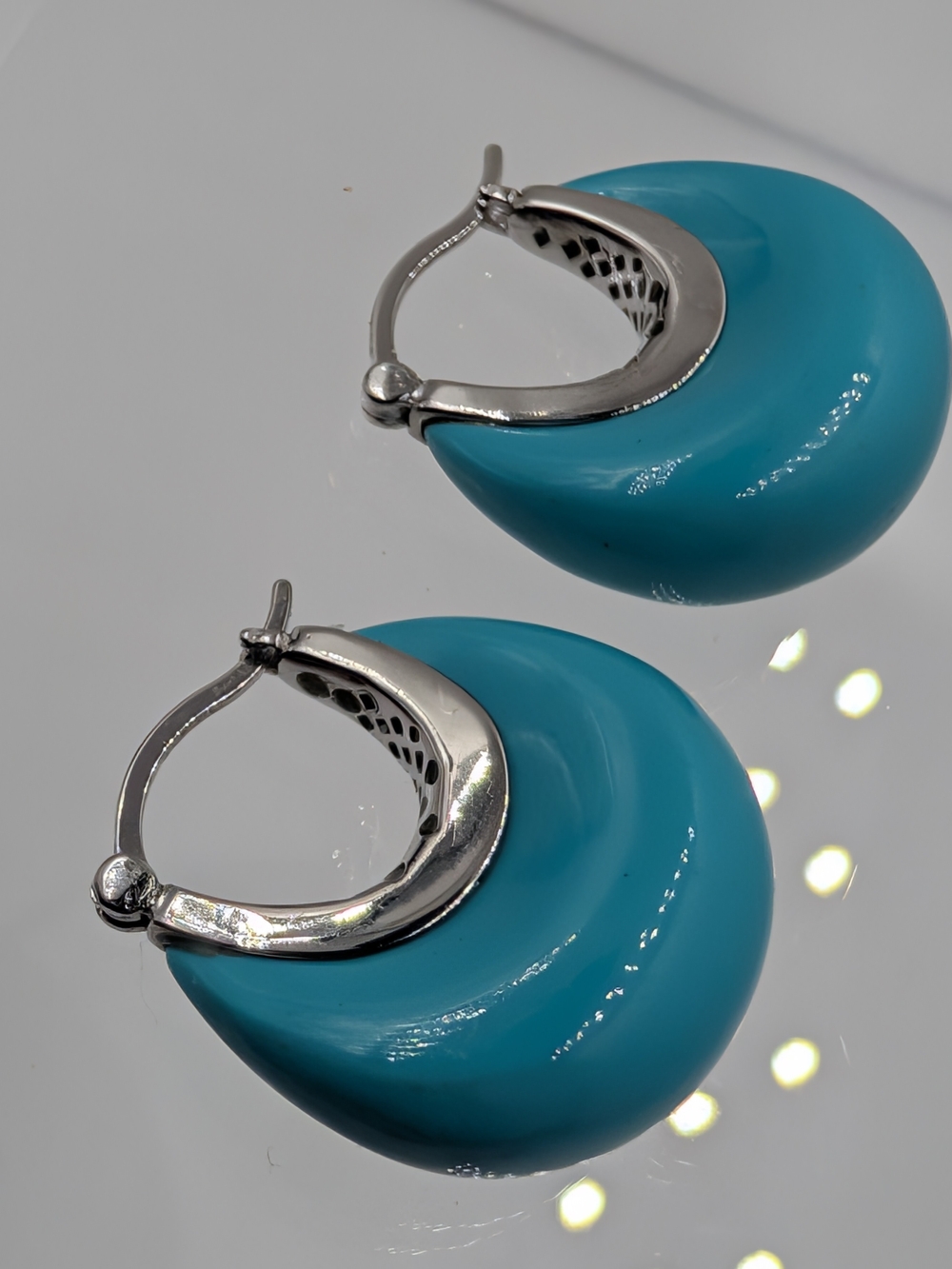 925 Sterling Silver Turquoise Blue Enamel Crescent Huggie Hoop Earrings Bb2